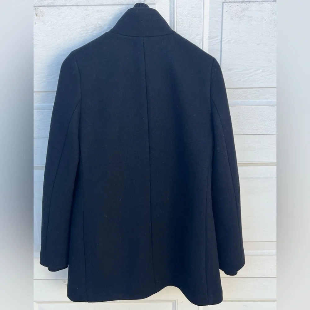 Women's J.Crew Italian Stadium Cloth Wool Coat black Zip Up  size 8T EUC